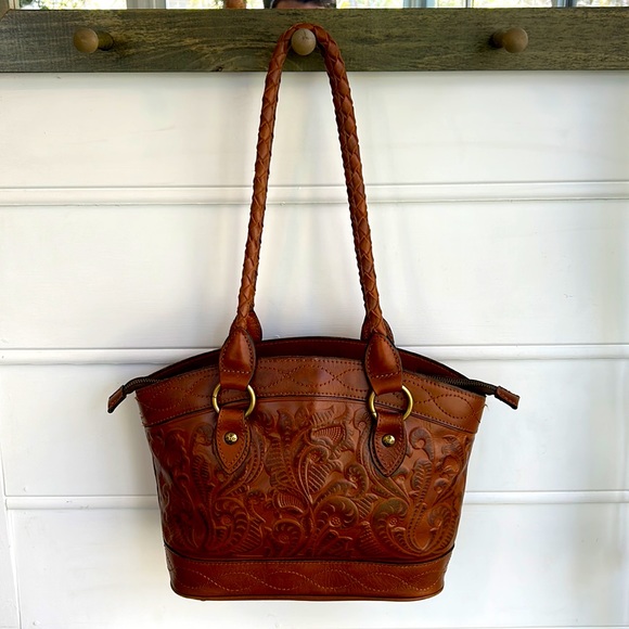 Patricia Nash Zorita Satchel Floral Tooling Triple Compartment Leather Bag - Picture 2 of 6